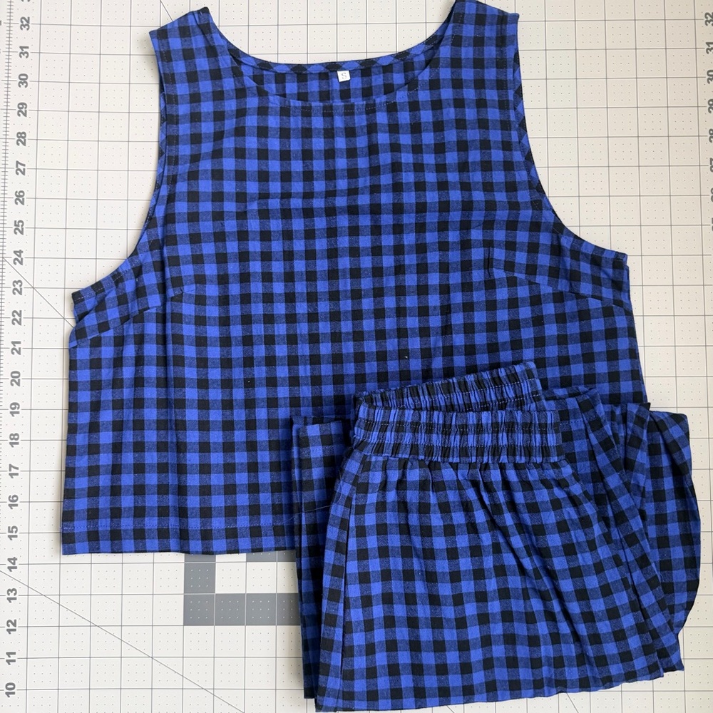 SHEIN Blue and Black Checkered Pajama Set